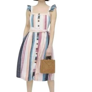 Beautiful JCrew striped linen self tie belt dress size 14